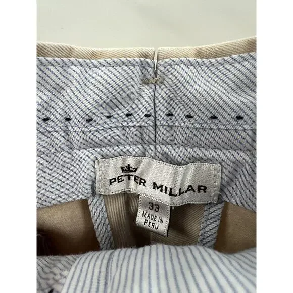 Peter Millar Men’s Beige 100% Pima Cotton Khakis Flat Front Straight Leg Size 33